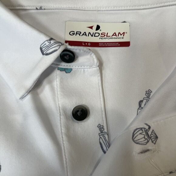 Men’s Grand Slam Brand Golf Polo White With Pineapple Golf Bag Large NWT - Picture 5 of 6